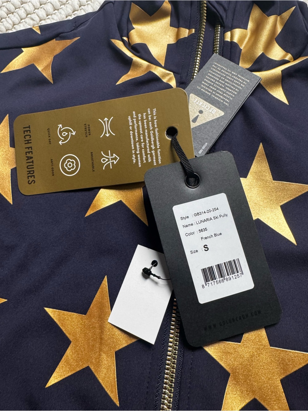Goldbergh Lunaria metallic Base Layer French Navy Blue with Gold Stars NWT Small - Picture 6 of 6